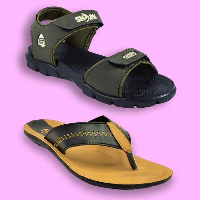Slipper with Sandals for Men (Multicolor, 7) (Pack of 2)