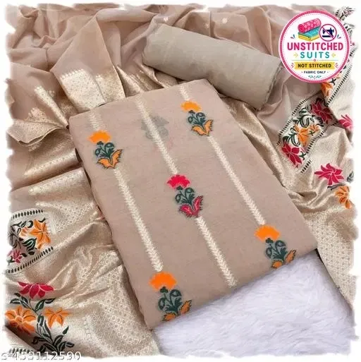 Cotton Blend Unstitched Suits for Women (Brown, Free Size)