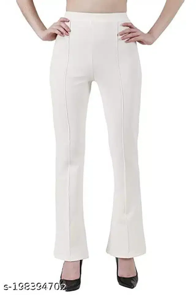 Cotton Blend Trouser for Women (White, 32)