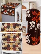 PVC Printed Fridge Top Cover with 3 Pcs Shelf Mats & Handle Cover 