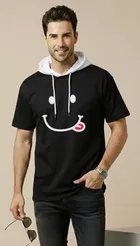 Polyester Printed T-shirt for Men, Black 