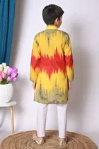 Cotton Printed Kurta with Payjama for Boys, Yellow & White 