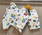 Hosiery Cotton Printed Clothing Set for Kids, White 