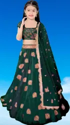 Net Embroidered Semi Stitched Lehenga for Girls 