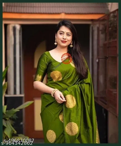 Kanjivaram Soft Banarasi Silk Saree for Women (Green, Free Size)