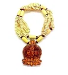 Three Round White & Brown Color Shri Radha Name Lotus Shape Tulsi Kanthi Mala