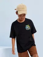 Round Neck Printed T-Shirt for Boys (Black, 6-7 Years)