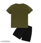 Cotton Blend Printed Clothing Set for Boys, Olive & red 