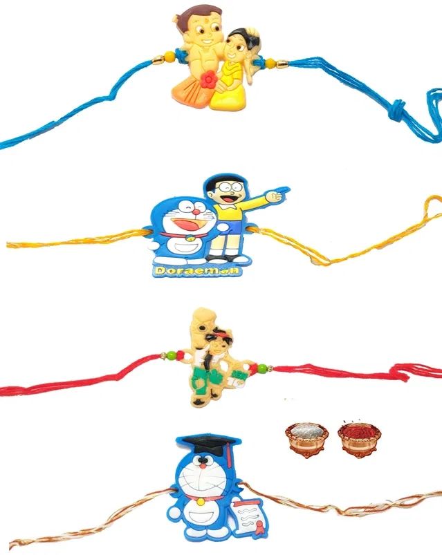 Plastic Cartoon Rakhi for Kids (Multicolor, Pack of 4)