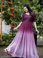 Embroidered A-Line Maxi Gown with Mirror Work for Women 