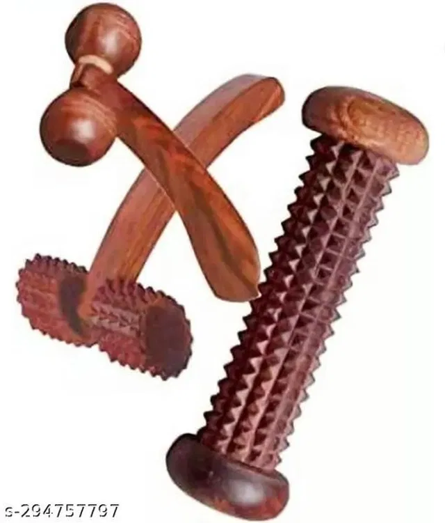 Wooden Body Massager Set (Brown, Set of 3)