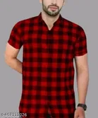 Cotton Blend Checked Shirt for Men, Maroon 
