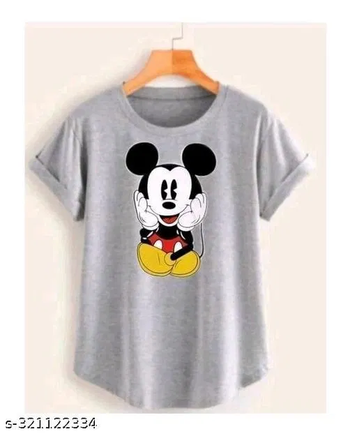 Polycotton Printed T-Shirt for Women, Grey (M)