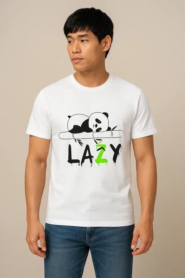 Round Neck Printed T-Shirt for Men (White, M)