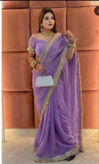 Bollywood Satin Butti Embroidered Saree for Women 