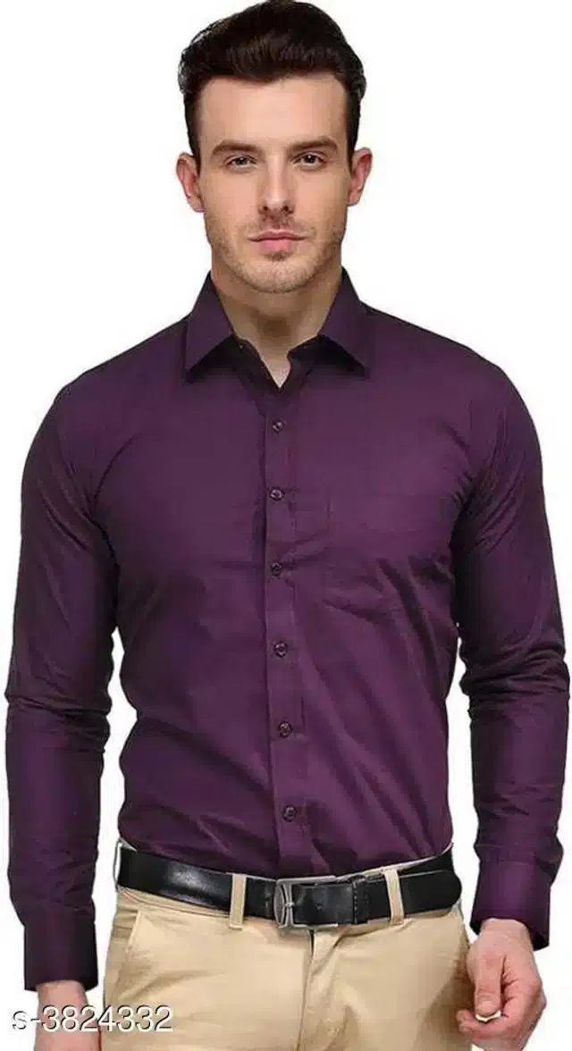 Cotton Blend Solid Full Sleeves Shirt for Men (Purple, XL)