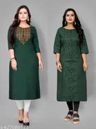 Solid Embroidered Cotton Kurti for Women, Pack of 2 