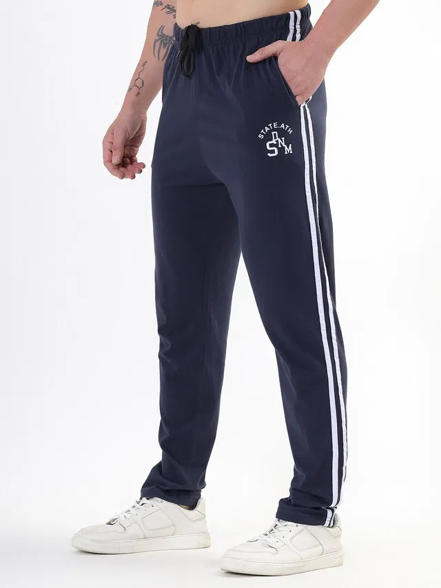 Cotton Blend Regular Fit Track Pants for Men (Black, L)