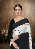 Art Silk Printed Saree for Women, Black 