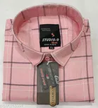 Cotton Blend Checked Shirt for Men, Pink 