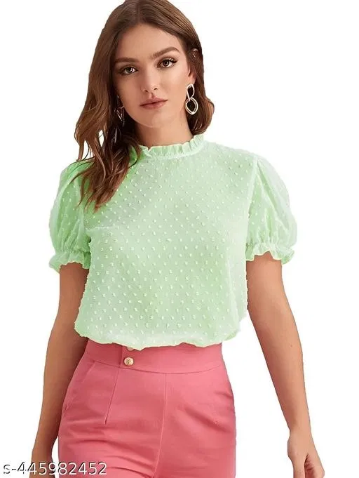 Casual Georgette Top for Women (Green, S)