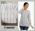 Rayon Printed Unstitched Kurti Fabric for Women, White 