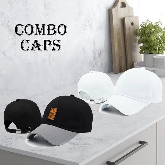 Cotton Sports Cap for Men & Women (Black & White, Pack of 2)