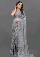 Net Solid Saree for Women 