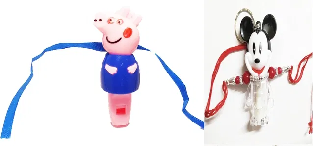 Plastic Pepa Pig & Mickey Kids LED Light Whistle Rakhi for Kids (Multicolor, Pack of 2)