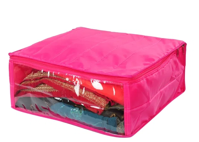 Polyester Zip Closure Saree Covers (Pink)