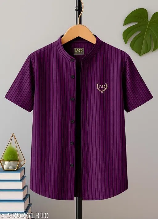 Self Design Cotton Blend Short Sleeve Polo for Boys (Purple, 12-13 Years)