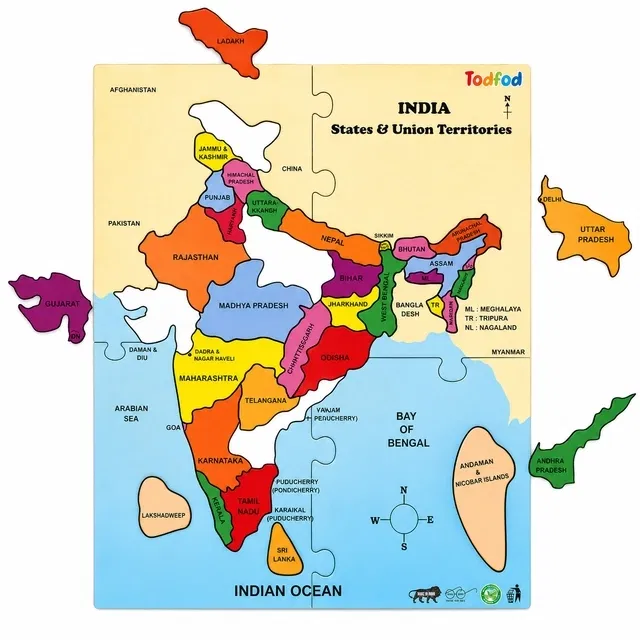 टॉडफोड लकड़ी का भारत का नक्शा जिगसॉ पज़ल