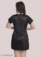 Satin Solid Babydoll for Women, Black 