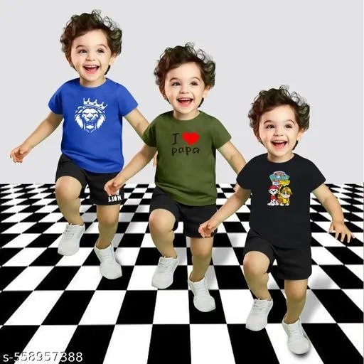 Cotton Blend Printed Clothing Set for Boys, Multicolour, Pack Of 3 (18-24 Months)