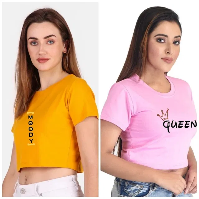 Cotton Blend Printed Top for Women (Multicolor, XL) (Pack of 2)