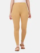 Cotton Solid Leggings for Women (Beige, S)