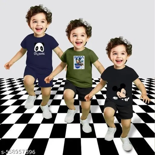 Cotton Blend Printed Clothing Set for Boys, Multicolour, Pack Of 3 (2-3 Years)