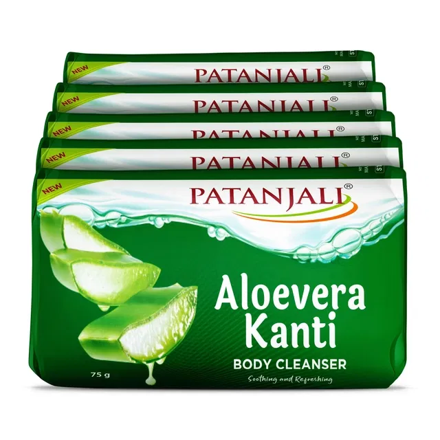 Patanjali Aloevera Kanti Body Cleanser Soap 5X75 g (Buy 4 Get 1 Free)