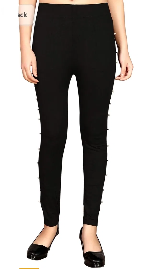 Cotton Jeggings for Women (Black, 34)