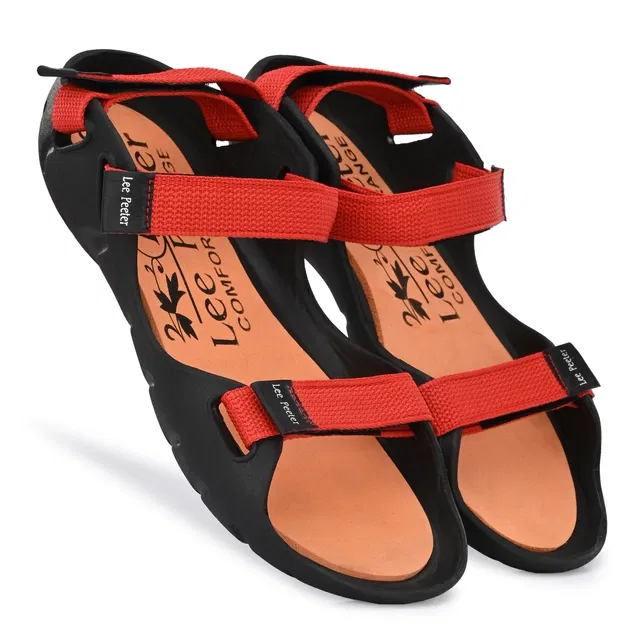 Sandals for Men (Red & Black, 8)