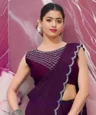 Crepe Solid Saree for Women, Wine 