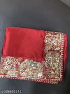 Chiffon Embellished Saree For Women, Red