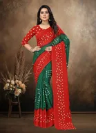 Art Silk Printed Saree for Women, Green 