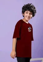 Cotton Blend Printed T-shirt for Boys, Maroon 