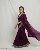 Georgette Printed Saree For Women, Purple
