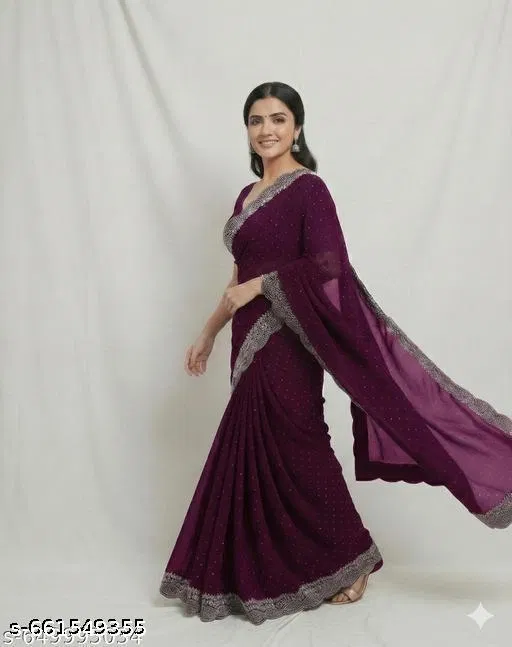 Georgette Printed Saree For Women, Purple