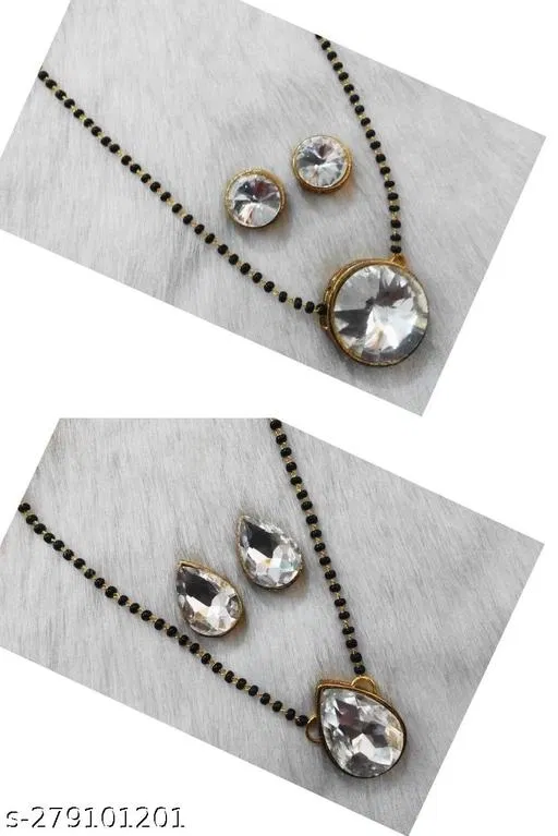 Alloy Mangalsutra With Earring for Women, Black