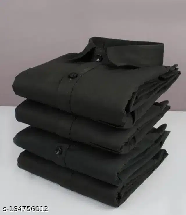 Cotton Blend Full Sleeves Shirt for Men (Black, XXL)