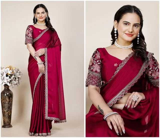 Chiffon Woven Design Saree for Women (Pink, 6.3 m)