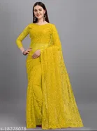 Net Embroidered Saree for Women (Yellow)